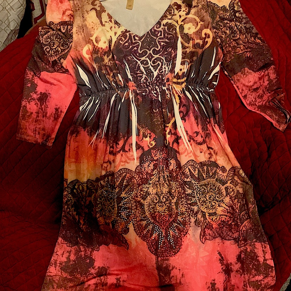 Ocean Breeze Dress, with Faux rind-stones, 95% Poly 5% Spandex Medium